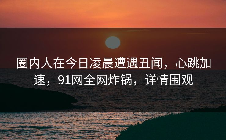 圈内人在今日凌晨遭遇丑闻，心跳加速，91网全网炸锅，详情围观